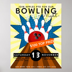 bowling night flyer, bowling tournament poster