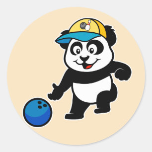 Bowling Panda Classic Round Sticker