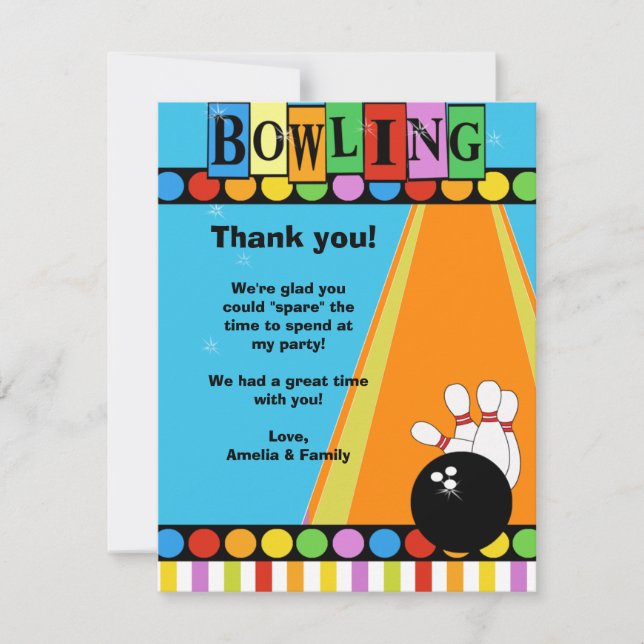 BOWLING PARTY 4x5 Flat Thank you note (Front)