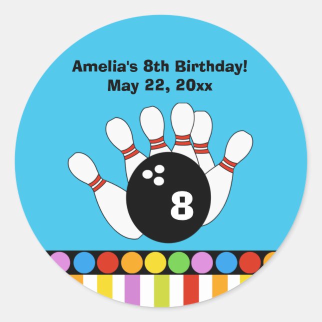 Bowling Party Birthday Custom Favour Sticker (Front)