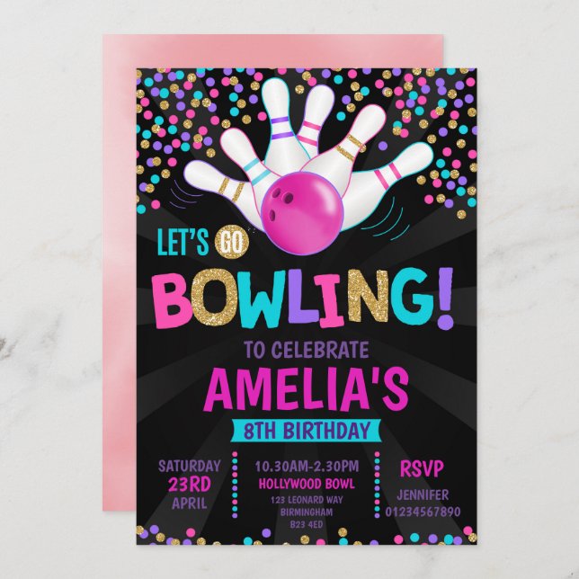 Bowling Party Birthday Invitation (Front/Back)
