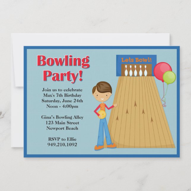 Bowling Party Birthday Invitation (Front)