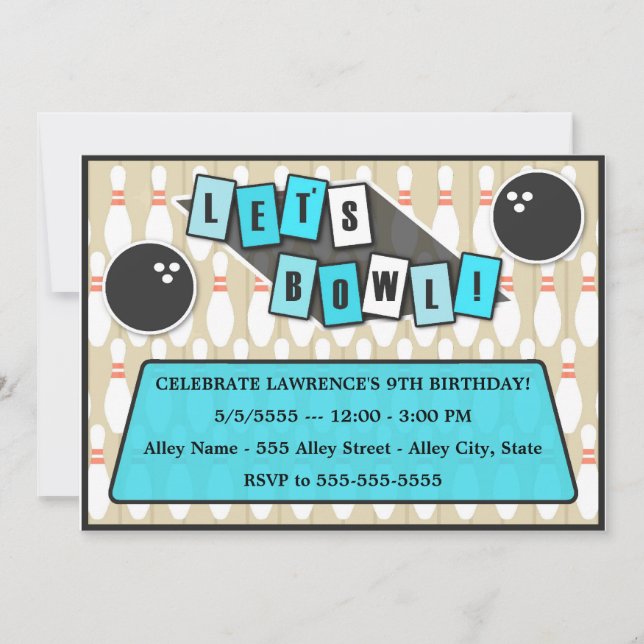 Bowling Party Birthday Invitation (Front)
