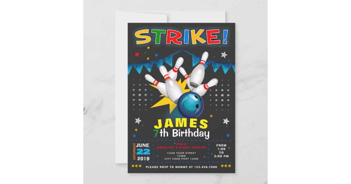 BOWLING PARTY BIRTHDAY INVITATION | Zazzle