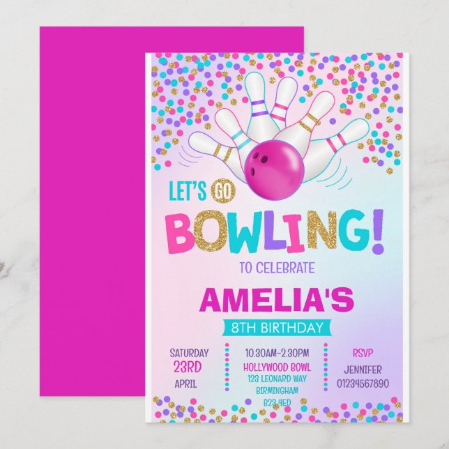 Bowling Party Birthday Invitation (Front/Back)