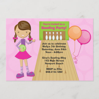 Bowling Party Birthday Invitation for Girl