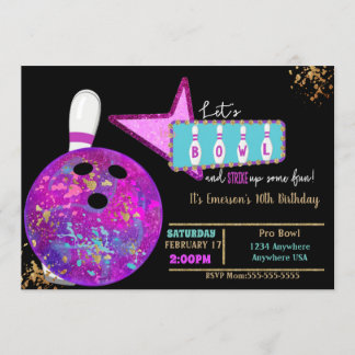 Bowling party, Birthday Neon glow bowling Invitation