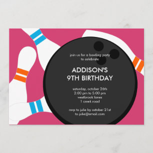 Bowling Party Birthday Party Invitation - Pink