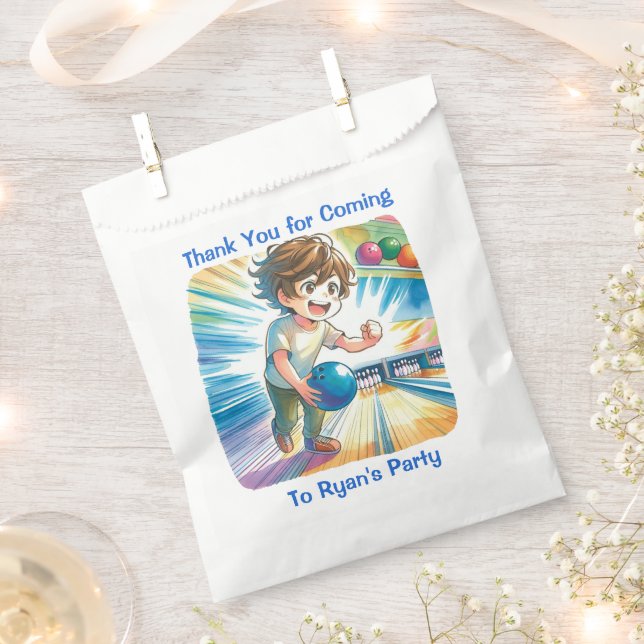 Bowling Party Boy's Anime Birthday Favours Favour Bags (Clipped)
