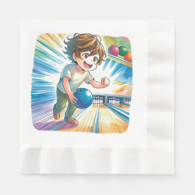 Bowling Party Boy's Anime Birthday   Napkin (Front)