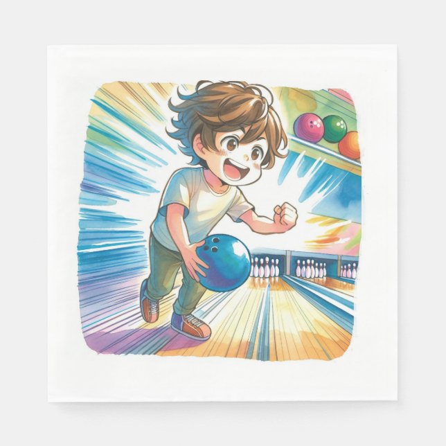 Bowling Party Boy's Anime Birthday   Napkin (Front)
