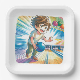 Bowling Party Boy's Anime Birthday Paper Plate