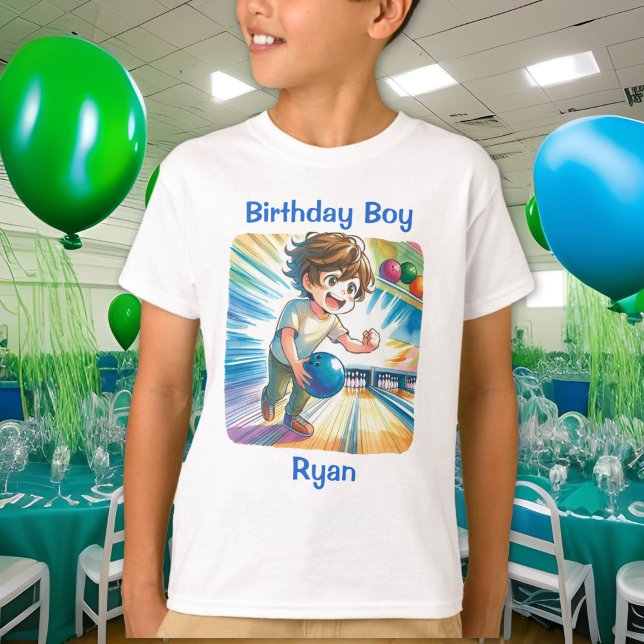 Bowling Party Boy's Anime Birthday Personalised T-Shirt (Creator Uploaded)