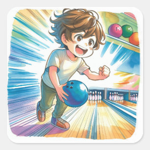 Bowling Party Boy's Anime Birthday Welcome Square Sticker