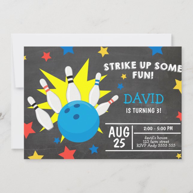 Bowling Party Chalkboard Strike Up  Fun Birthday Invitation (Front)