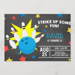 Bowling Party Chalkboard Strike Up  Fun Birthday Invitation