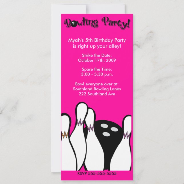 BOWLING PARTY COSMIC ANY AGE BIRTHDAY 4X9 INVITATION (Front)