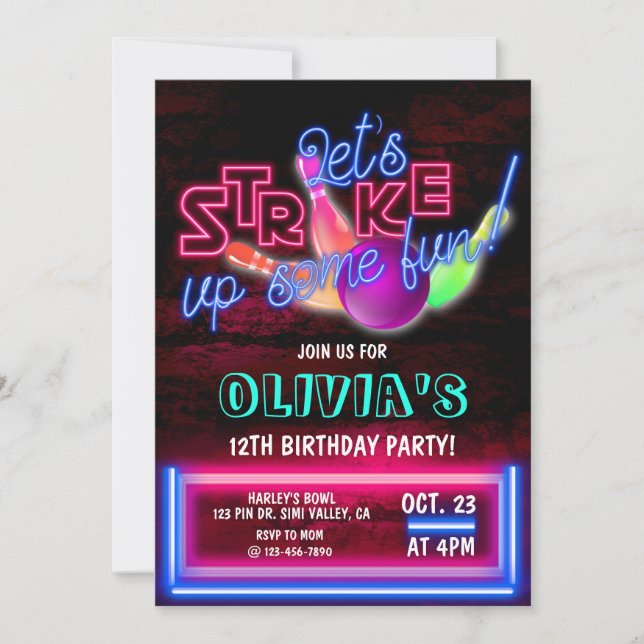 Bowling Party, Cosmic Bowling, Bowling birthday Invitation (Front)