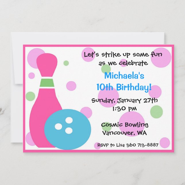 Bowling Party -Girl Invitation (Front)