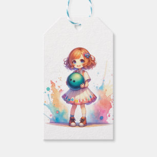 Bowling Party Girl's Anime Birthday Gift Tags