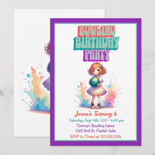 Bowling Party Girl's Anime Birthday Invite