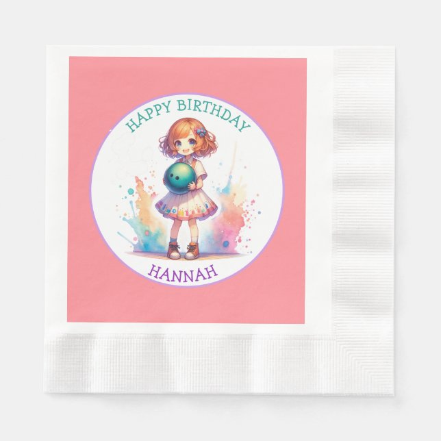 Bowling Party Girl's Anime Birthday Personalised  Napkin (Front)