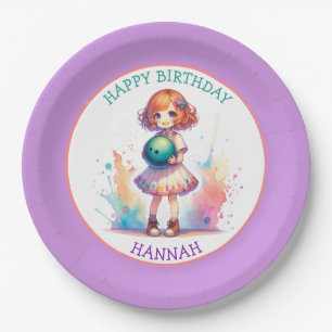 Bowling Party Girl's Anime Birthday Personalised  Paper Plate