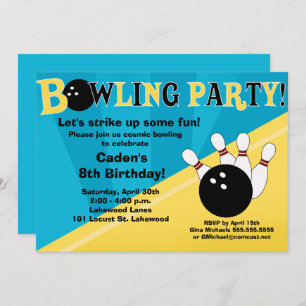 Bowling Party Invitation - Blue and Yellow