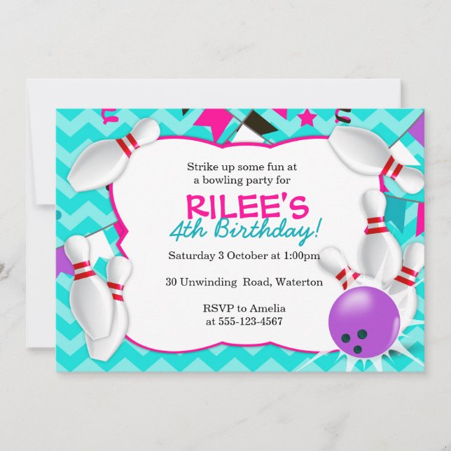 Bowling Party Invitation - GIRLS (Front)