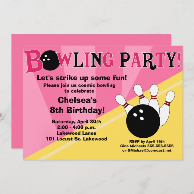 Bowling Party Invitation Girls Bowl Party (Front/Back)