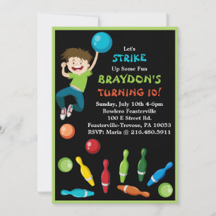Bowling Party Invitation Happy Birthday Invite Boy