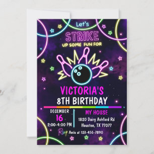 Bowling Party Invitation, Pins, Girl Bowling Invitation