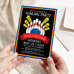 Bowling Party Kids Colourful Birthday Invitation