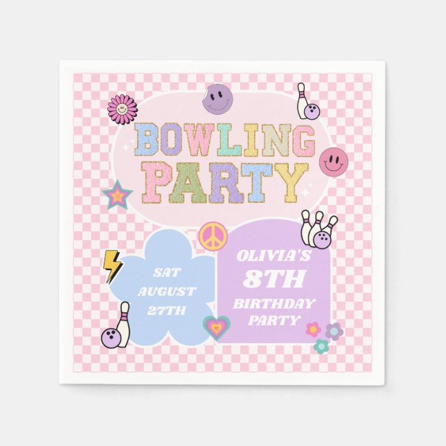 Bowling Party Preppy Varsity Patch Birthday Party Napkin (Front)