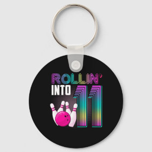 Bowling Party Rollin' Into 11 11th Birthday Girl B Key Ring