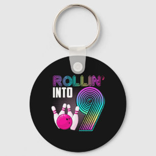 Bowling Party Rollin' Into 9 9th Birthday Girl Boy Key Ring