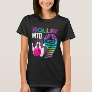 Bowling Party Rollin' Into 9 9th Birthday Girl Boy T-Shirt