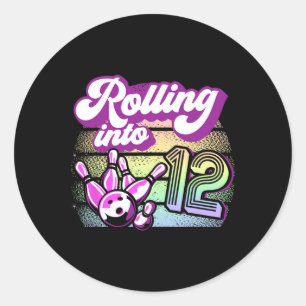 Bowling Party Rolling Into 12 Bowling Birthday Classic Round Sticker