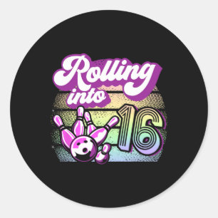 Bowling Party Rolling Into 16 Bowling Birthday Classic Round Sticker