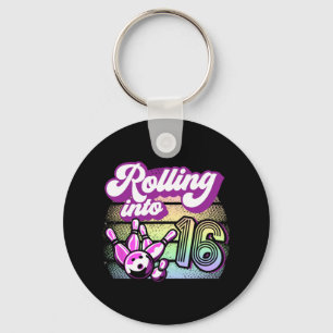 Bowling Party Rolling Into 16 Bowling Birthday Key Ring