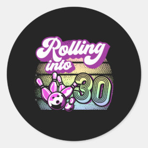 Bowling Party Rolling Into 30 Bowling Birthday  Classic Round Sticker
