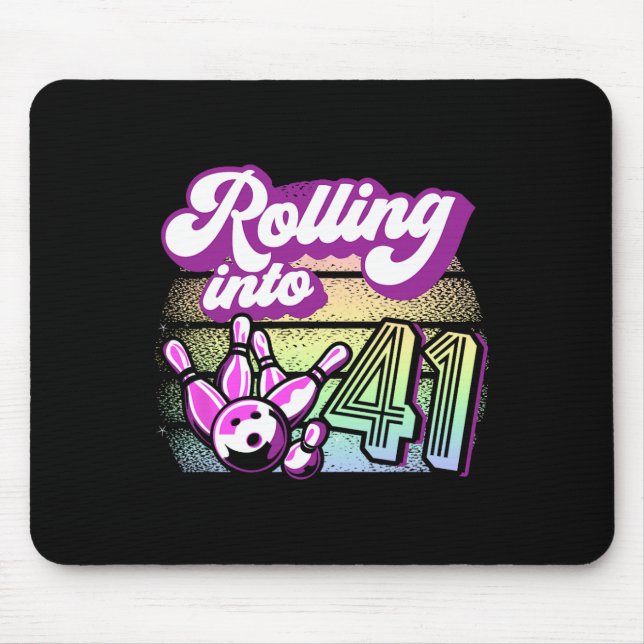 Bowling Party Rolling Into 41 Bowling Birthday  Mouse Mat (Front)