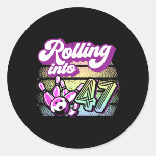 Bowling Party Rolling Into 47 Bowling Birthday Classic Round Sticker