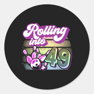 Bowling Party Rolling Into 49 Bowling Birthday Classic Round Sticker