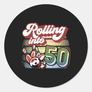 Bowling Party Rolling Into 50 Bowling Birthday Classic Round Sticker