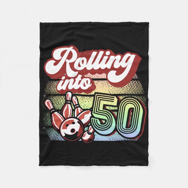 Bowling Party Rolling Into 50 Bowling Birthday  Fleece Blanket (Front)