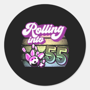 Bowling Party Rolling Into 55 Bowling Birthday  Classic Round Sticker