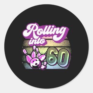 Bowling Party Rolling Into 60 Bowling Birthday  Classic Round Sticker