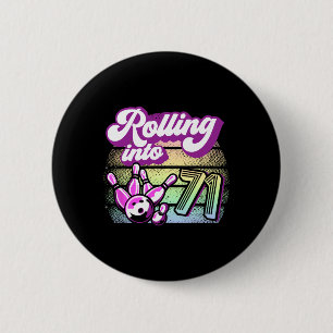 Bowling Party Rolling Into 71 Bowling Birthday 6 Cm Round Badge