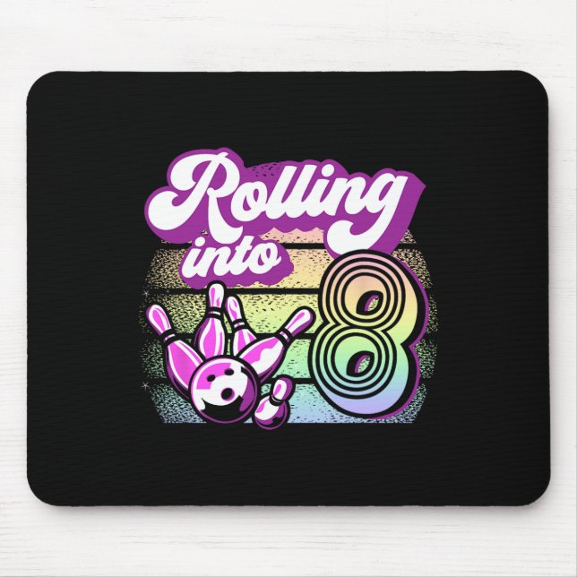 Bowling Party Rolling Into 8 Bowling Birthday  Mouse Mat (Front)